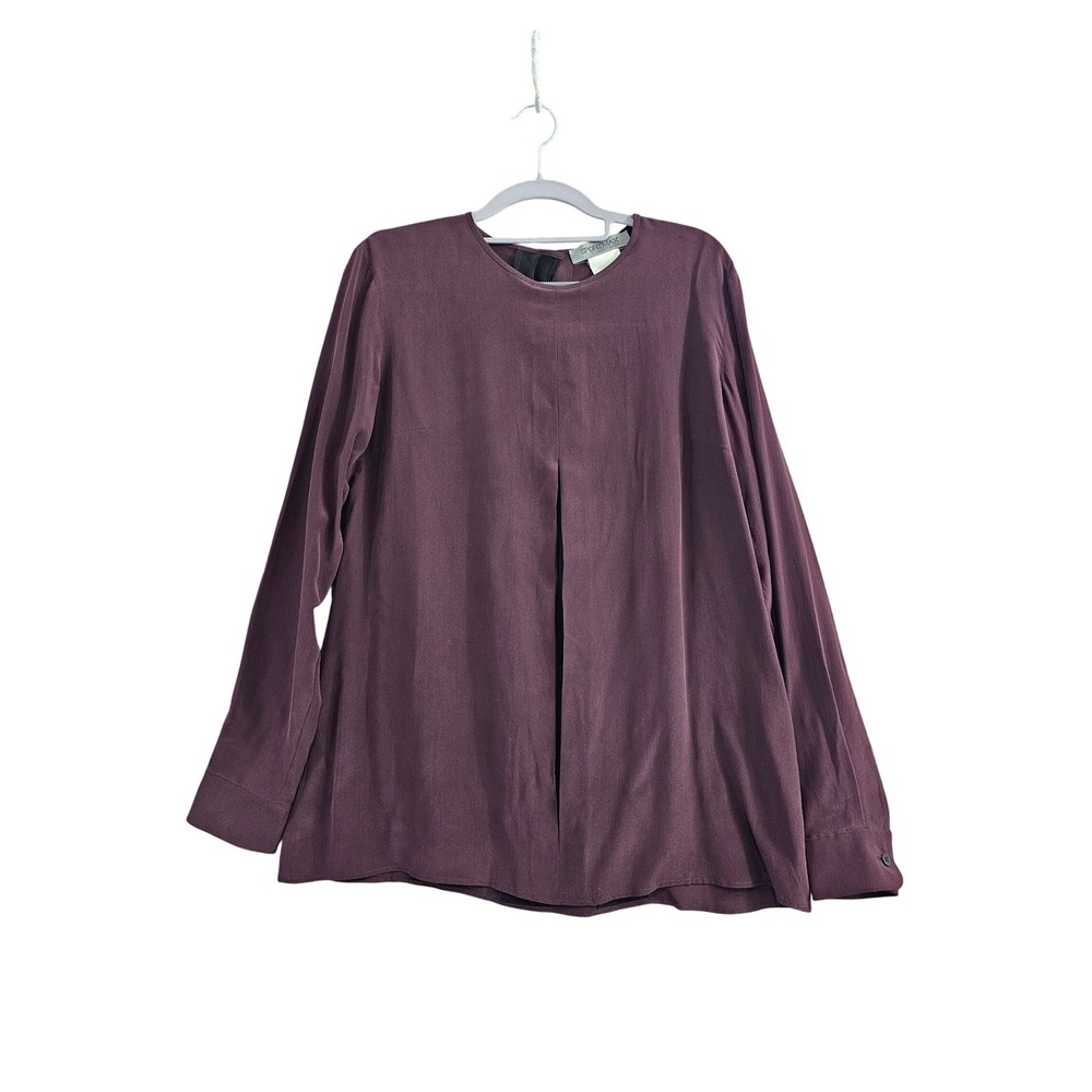 Sportmax Silk Blouse Womens 8 Plum Pleated‎ Back Long Sleeve Crew Neck Shirt Top